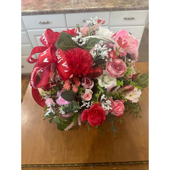 Valentines Day Floral Centerpiece Handcrafted Home Decor, Gift Basket - Picture 6 of 9